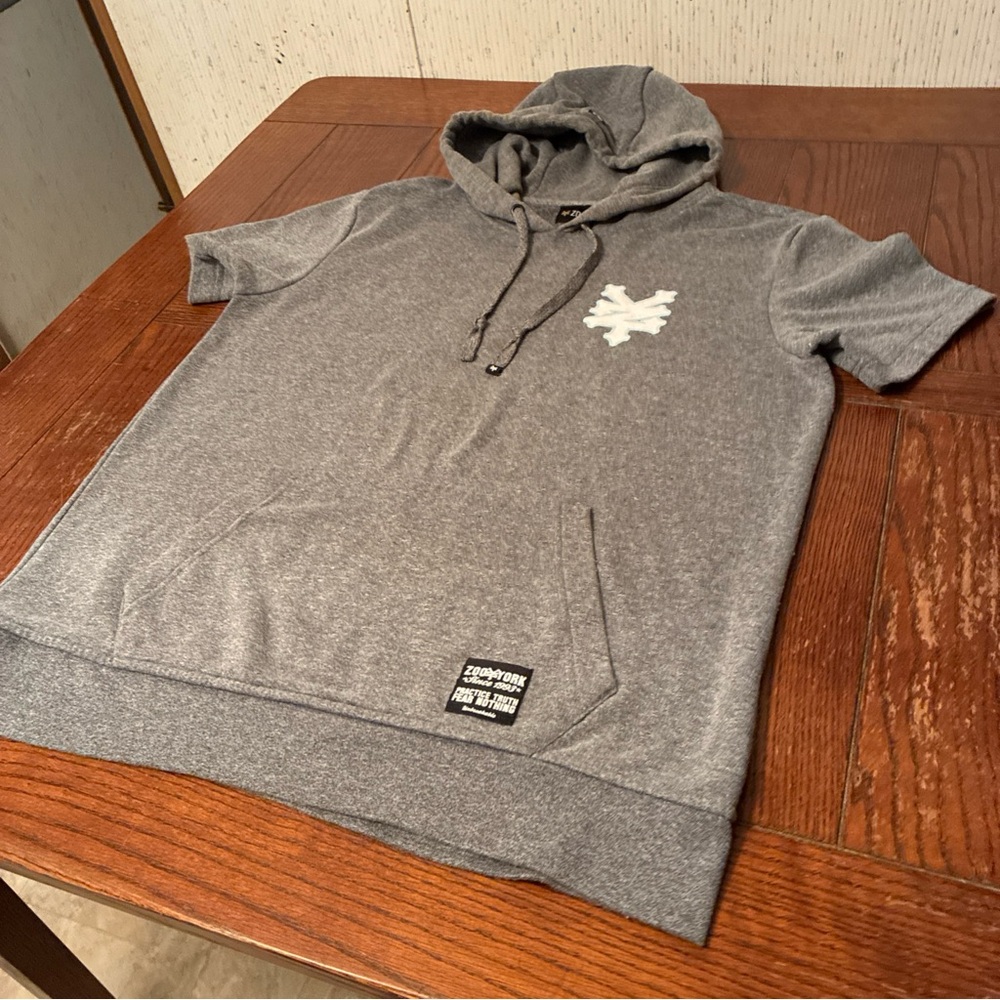 Zoo York Sleeveless Hoodie Men's Large Heather Gray Spell Out Logo Y2K